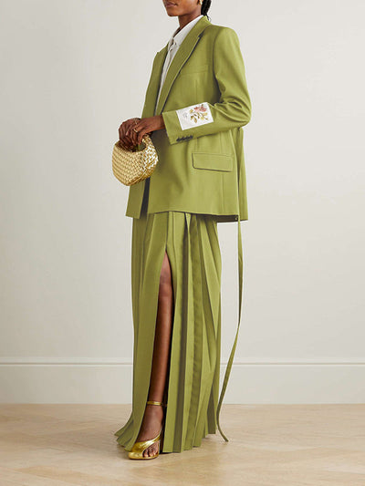 Long Sleeves Embroidered Floral Split-Joint Streamer Lapel Blazer