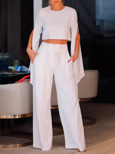 Flared Sleeves Long Sleeves Solid Color Round-Neck T-Shirts Tops