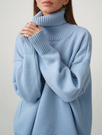 Long Sleeves Loose Solid Color High Neck Knitwear Pullovers Sweater Sweater Tops