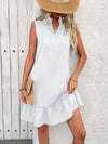 A-Line Loose Pleated Solid Color Split-Joint V-Neck Mini Dresses