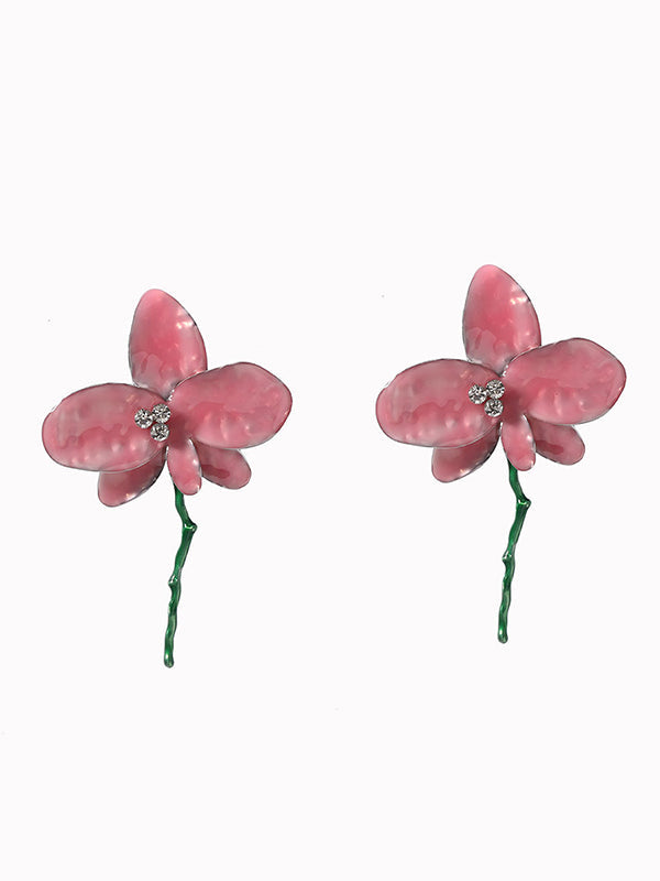 Flower Shape Rhinestone Shiny Earrings Accessories