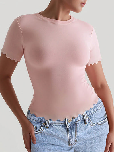 Short Sleeves Skinny Solid Color Round-Neck T-Shirts Tops
