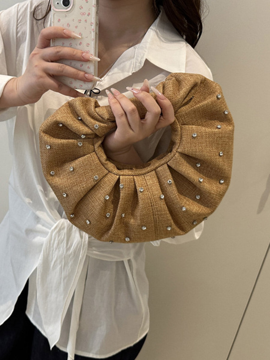 Geometric Pleated Rhine Stones Evening Bags & Clutches