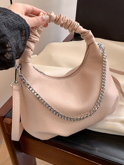 Chains Pleated Solid Color Zipper Crossbody Bags Handbags