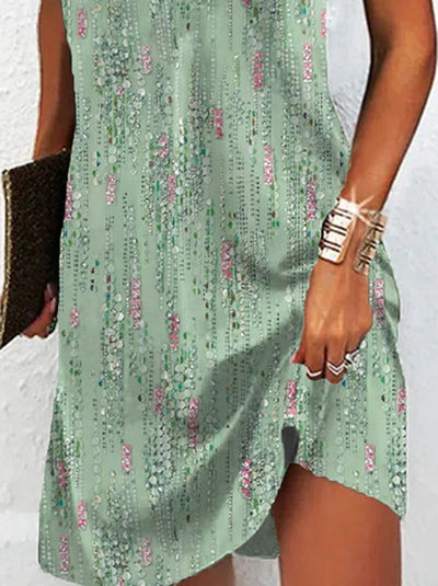 Loose Plus Size Printed Split-Joint V-Neck Mini Dresses