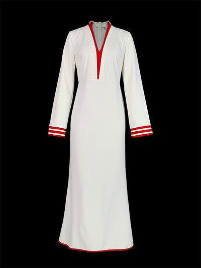 Bodycon Long Sleeves Contrast Color Elasticity Pleated Split-Joint Deep V-Neck Maxi Dresses