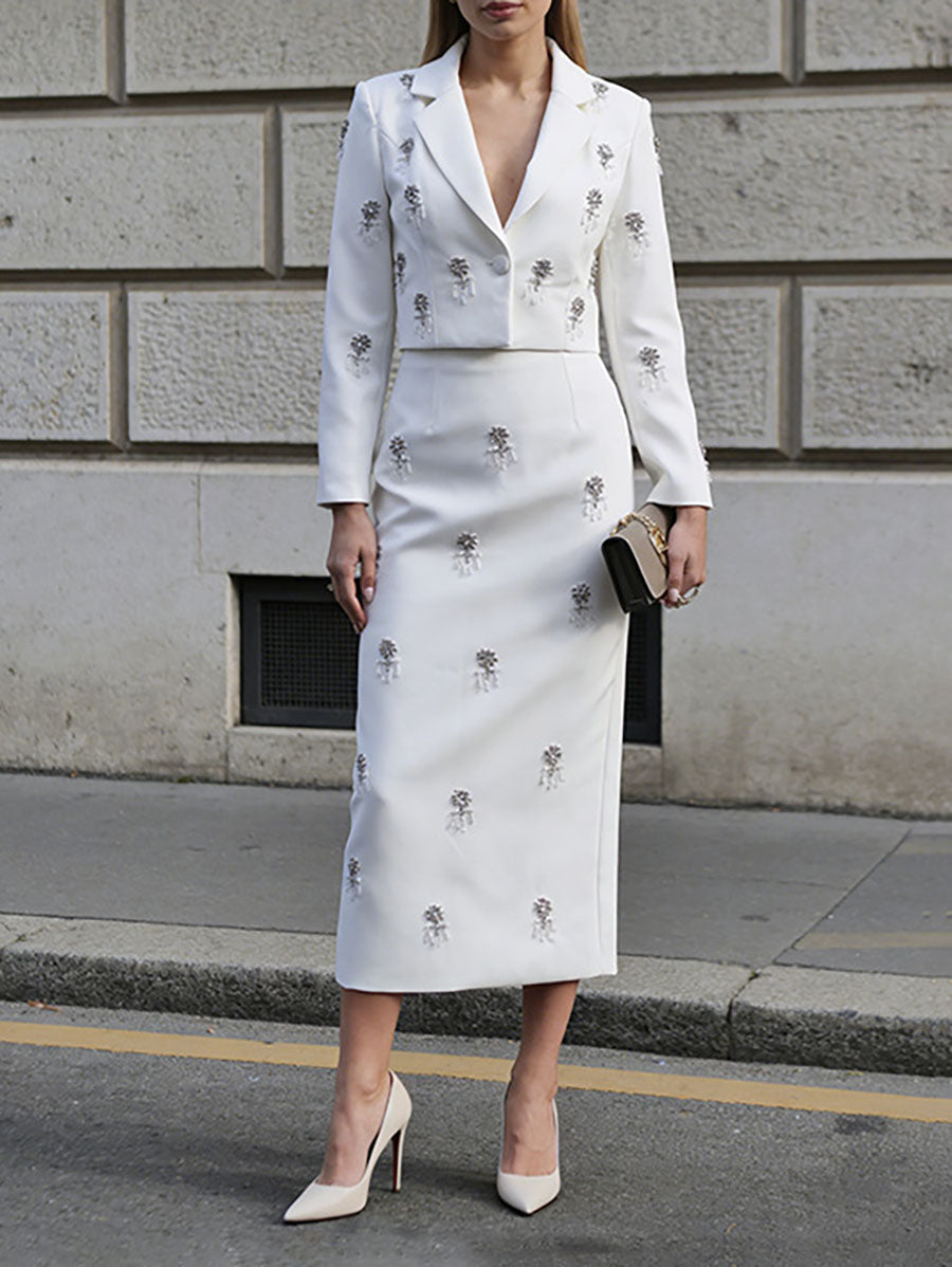 High Waisted Long Sleeves Buttoned Split-Back Split-Joint Notched Collar Suits