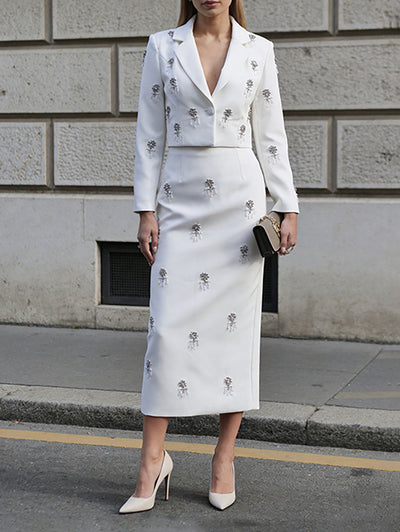 High Waisted Long Sleeves Buttoned Split-Back Split-Joint Notched Collar Suits