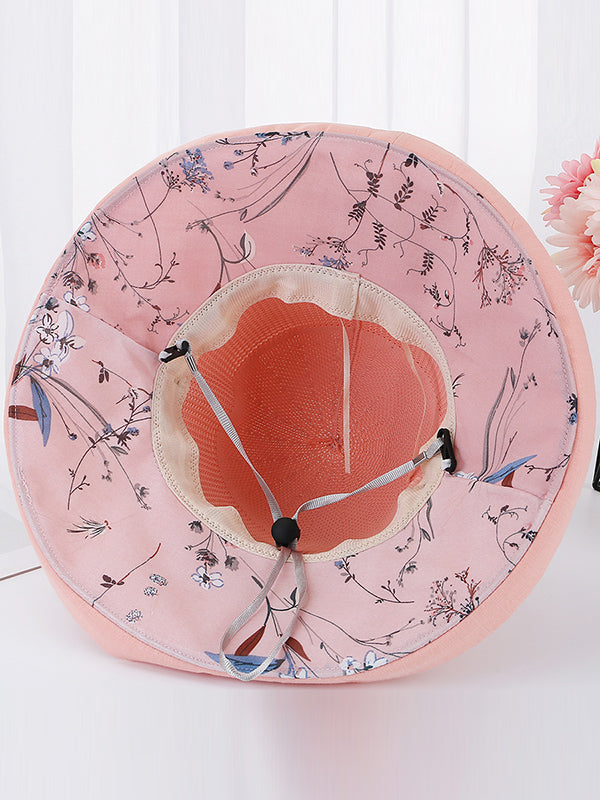 Hollow Lace-Up Printed Split-Joint Sun Hat