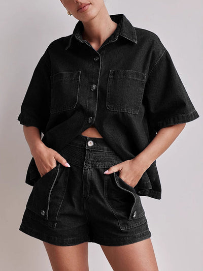 Loose Short Sleeves Split-Joint Lapel Blouses&Shirts Tops