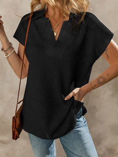Loose Short Sleeves Solid Color V-Neck T-Shirts Tops