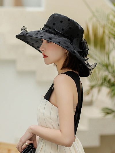 Flower Shape Gauze Polka Dot See-Through Split-Joint Sun Hat