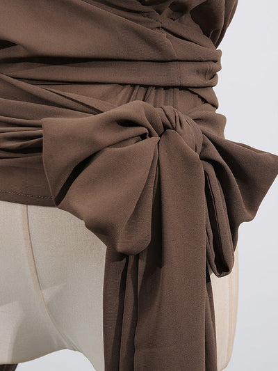 Long Sleeves Loose Pleated See-Through Solid Color Tied Waist Hooded Blouses&Shirts Tops