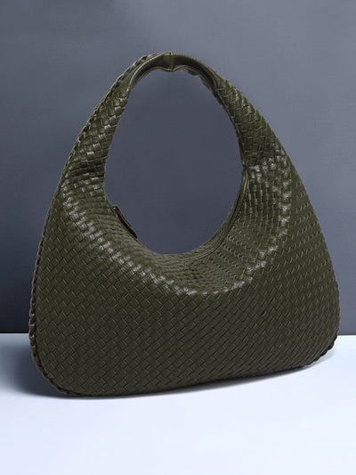 Geometric Solid Color Split-Joint Woven Zipper Bags Handbags