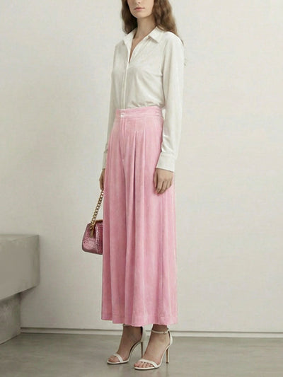 High Waisted Elasticity Pleated Pockets Solid Color Skirts Bottoms
