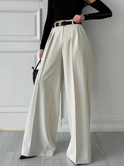 High Waisted Loose Pleated Solid Color Split-Joint Suit Pants Trousers