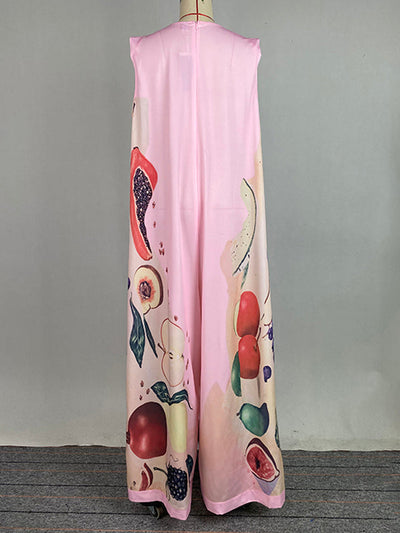 Loose Sleeveless Flower Print Round-Neck Jumpsuits