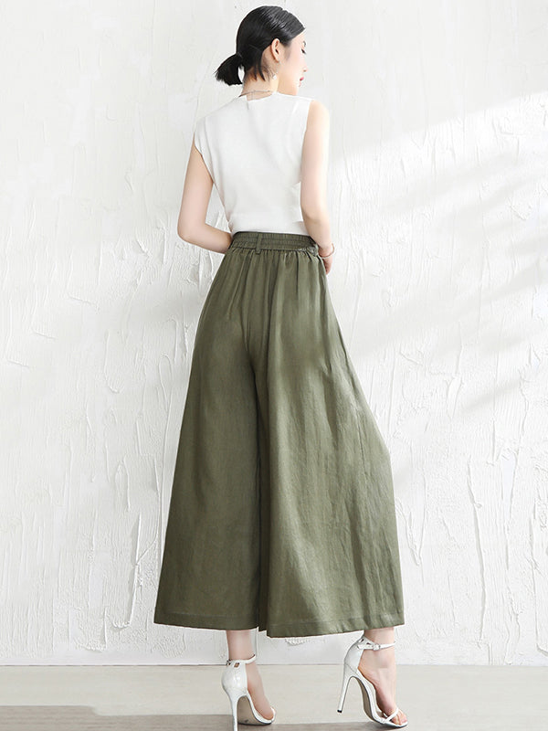 5 Colors Loose Solid Color Ramie Cotton Wide Leg Pants