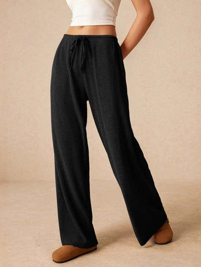 Elasticated Waist High Waisted Drawstring Solid Color Split-Joint Pants Trousers