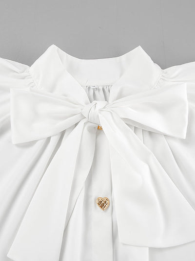 A-Line Flared Sleeves Buttoned Elasticity Pleated Solid Color Tied Zipper Stand Collar Mini Dresses