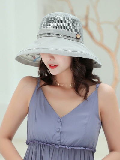 Hollow Lace-Up Printed Split-Joint Sun Hat
