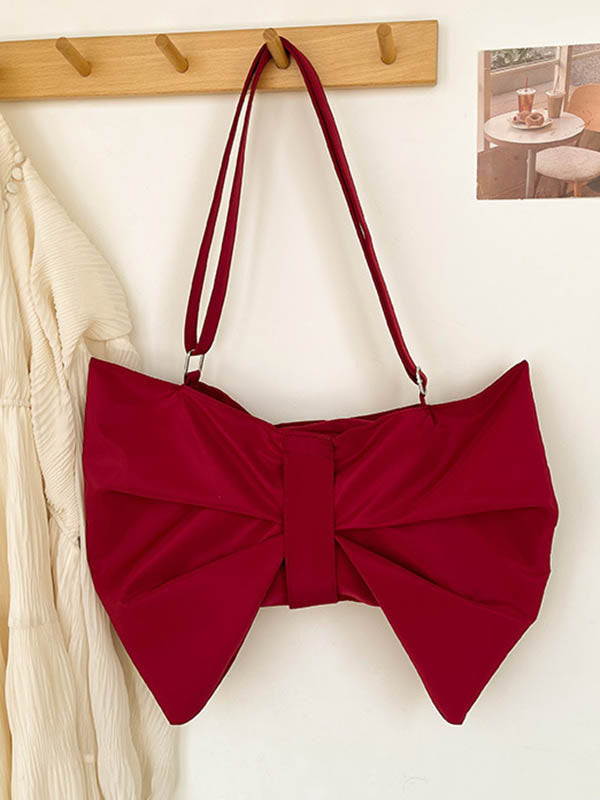 Bowknot Solid Color Zipper Shoulder Bags