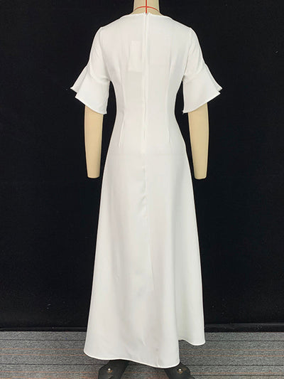 A-Line Flared Sleeves Shiny Solid Color Split-Joint Square-Neck Maxi Dresses