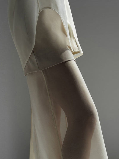 Loose Solid Color See-Through Long Sleeves Lapel Blouse + Skirt Two Pieces Set