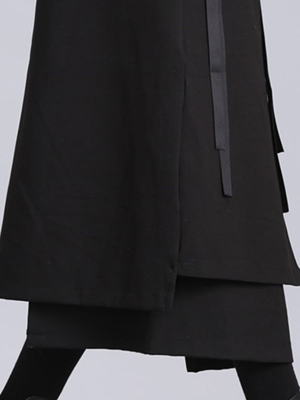Raised Bands Split-Joint Asymmetric Black Empire Skirt