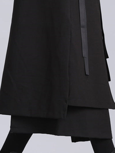 Raised Bands Split-Joint Asymmetric Black Empire Skirt