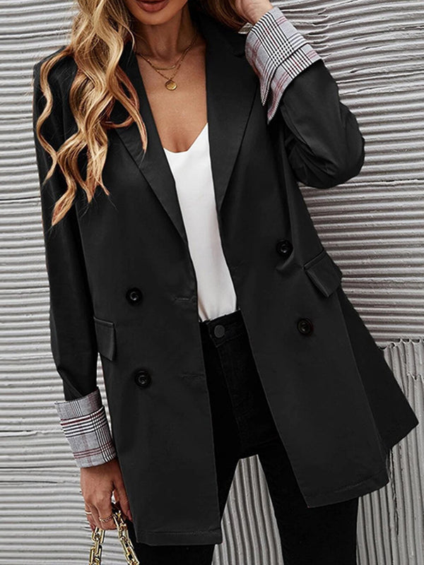 Long Sleeves Loose Buttoned Pockets Split-Joint Notched Collar Blazer Outerwear