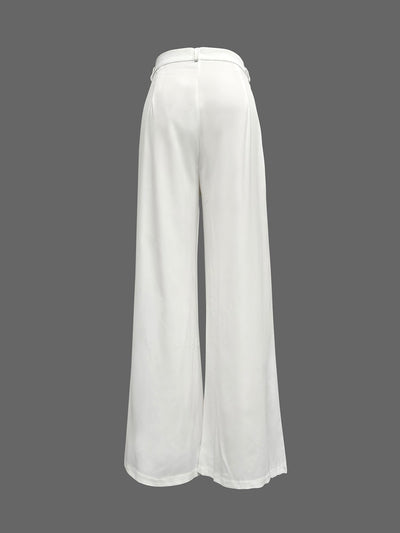 Batwing Sleeves Half Sleeves Solid Color Top + Contrast Color Wide Leg Pants Two Pieces Set