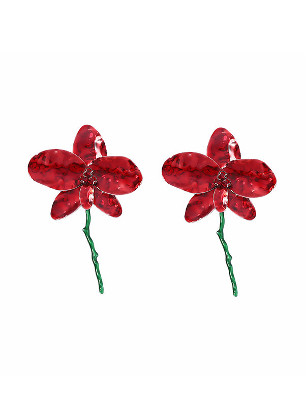 Flower Shape Rhinestone Shiny Earrings Accessories