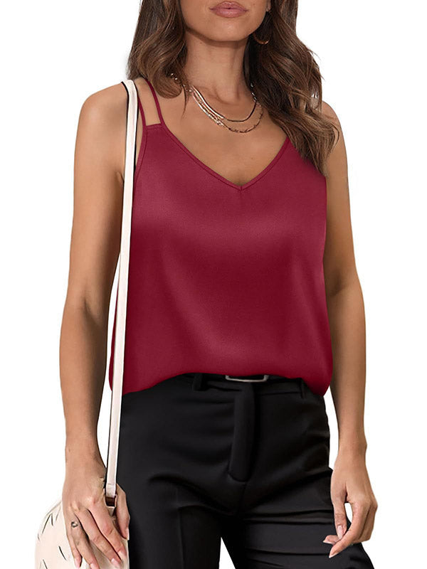 Loose Sleeveless Solid Color Spaghetti-Neck Vest Top