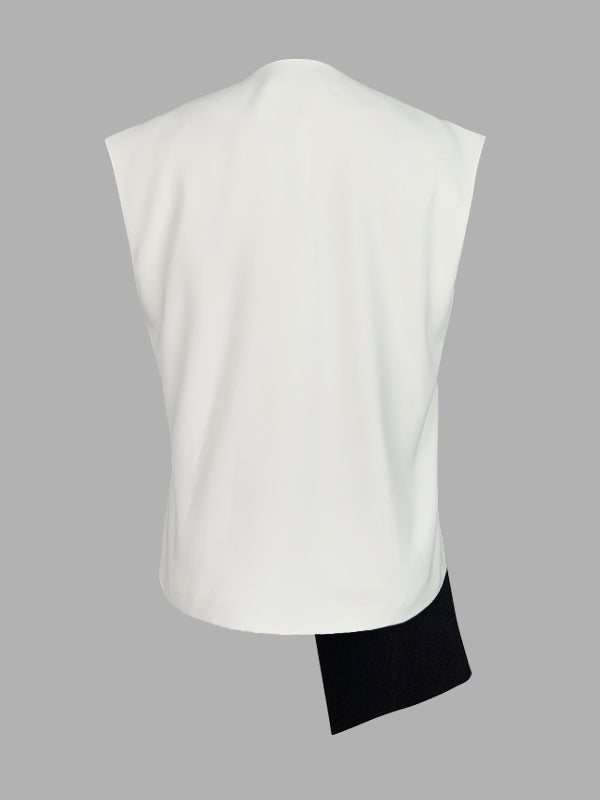 Loose Sleeveless Asymmetric Contrast Color V-Neck Vest Top