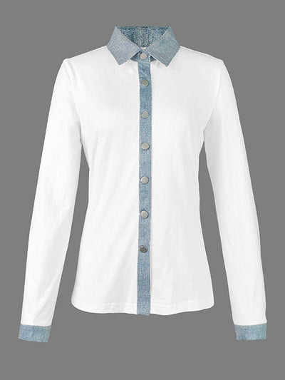 Long Sleeves Skinny Buttoned Split-Joint Lapel Blouses&Shirts Tops