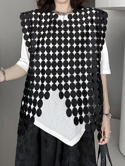 Irregular Clipping Loose Hollow Solid Color Split-Joint Round-Neck Vest Top