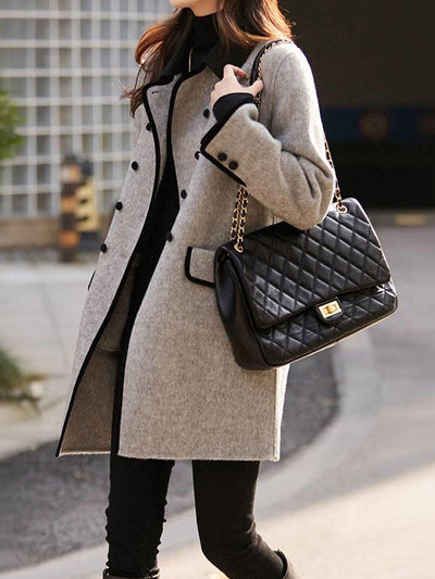 Long Sleeves Loose Buttoned Pockets Split-Joint Lapel Woolen Coat