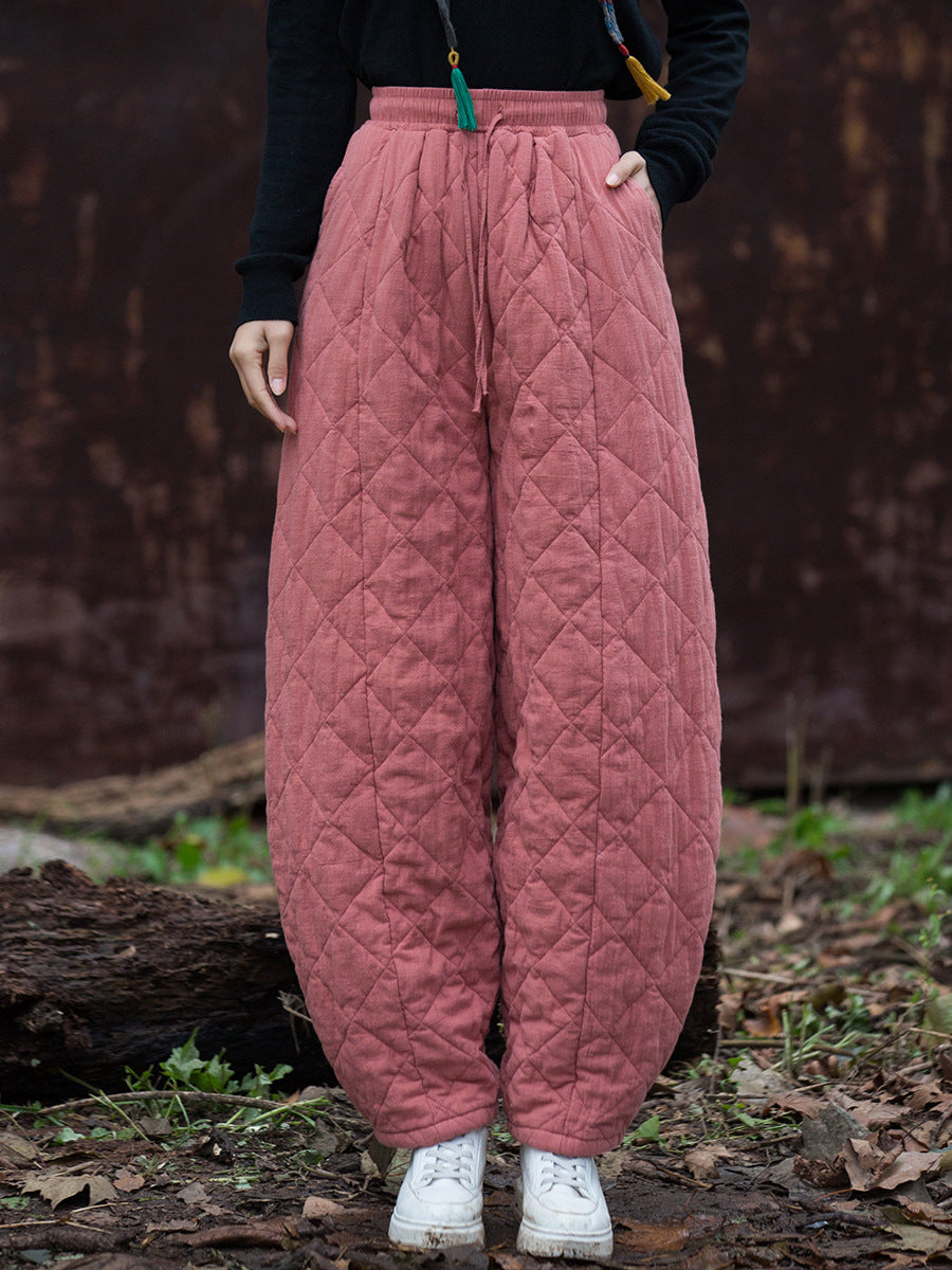 Women Winter Retro Solid Padded Cotton Harem Pants
