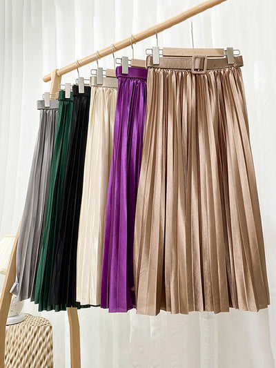 Loose Pleated Solid Color Skirts Bottoms