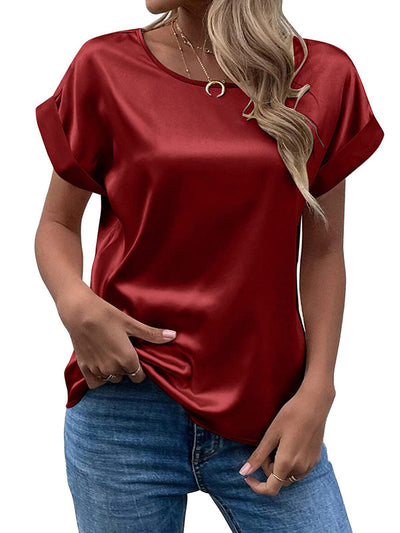 Loose Short Sleeves Solid Color Round-Neck T-Shirts Tops
