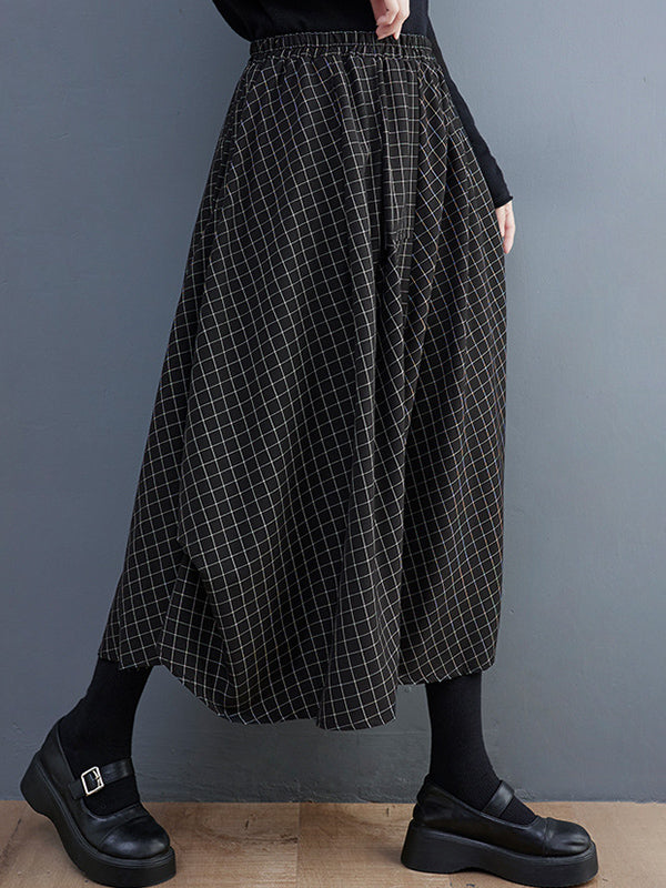 Loose Irregular Clipping Plaid Asymmetric Elasticity Skirts Bottoms