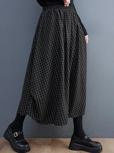 Loose Irregular Clipping Plaid Asymmetric Elasticity Skirts Bottoms