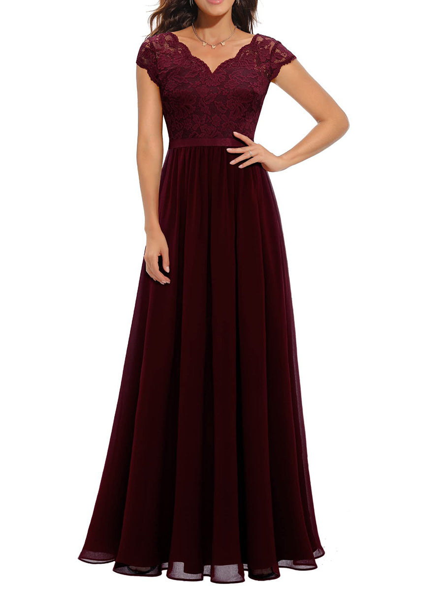 A-Line High Waisted Pleated See-Through Solid Color Split-Joint V-Neck Maxi Dresses