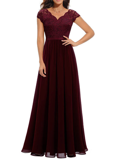 A-Line High Waisted Pleated See-Through Solid Color Split-Joint V-Neck Maxi Dresses
