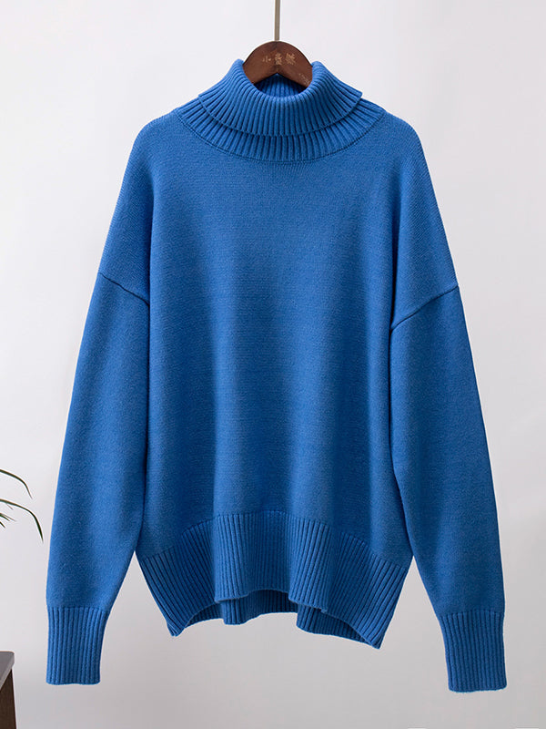 Long Sleeves Loose Solid Color High Neck Knitwear Pullovers Sweater Sweater Tops