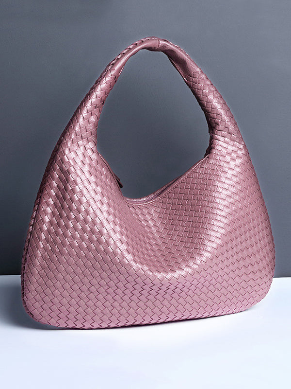 Geometric Solid Color Split-Joint Woven Zipper Bags Handbags