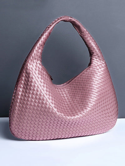 Geometric Solid Color Split-Joint Woven Zipper Bags Handbags