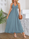 A-Line Loose Pleated Solid Color Split-Joint Deep V-Neck Maxi Dresses