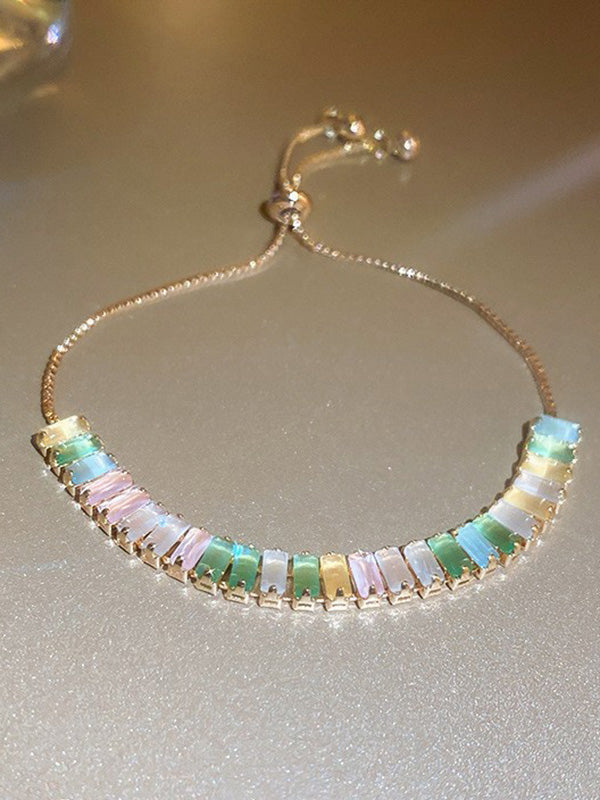 Adjustable Contrast Color Geometric Rhine Stones Bracelet Accessories